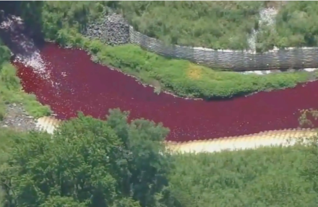 威尼斯人手机版新泽西州现鲜红河水 环保部门声称无害