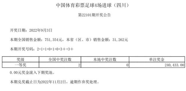 中国体育彩票9月3日开奖结果