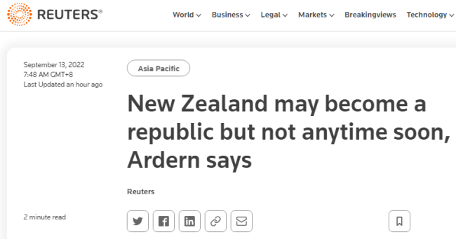 阿德恩表态：新西兰将在我“有生之年”成为共和国
