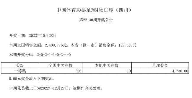 中国体育彩票10月28日开奖结果