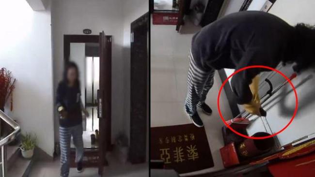 女子将垃圾熟练丢邻居家门口簸箕里 户主看监控气懵