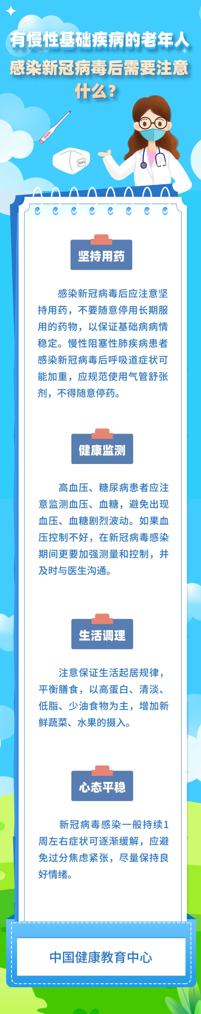 有慢性基础疾病的老年人感染新冠病毒后需要注意什么？这些知识快收藏