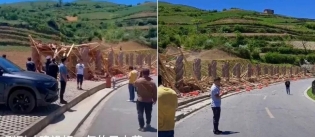 云南烧烤长廊被风吹塌