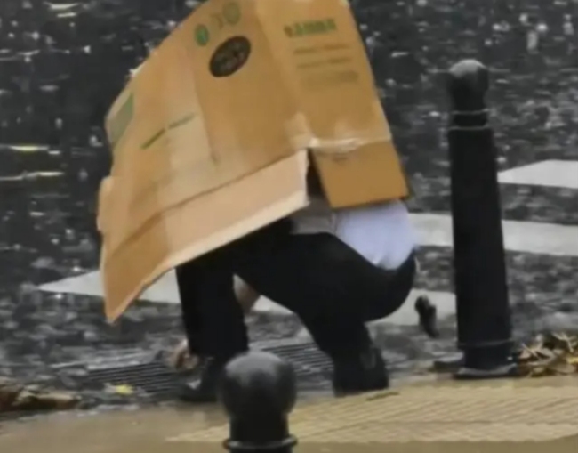 深圳暴雨里的“纸箱哥”