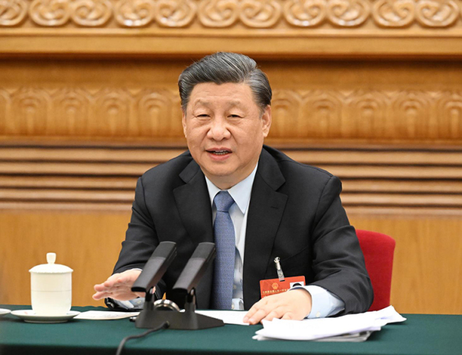 2023年3月5日，习近平总书记参加他所在的十四届全国人大一次会议江苏代表团审议。