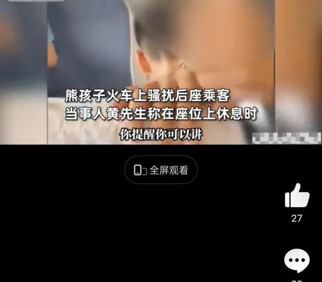 男子火车上被熊孩子揪头发弹脑壳引起冲突 家长：弹了怎么样