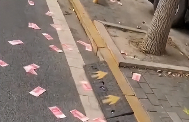 河北邯郸一街道现满地百元大钞，路人不敢轻易捡拾