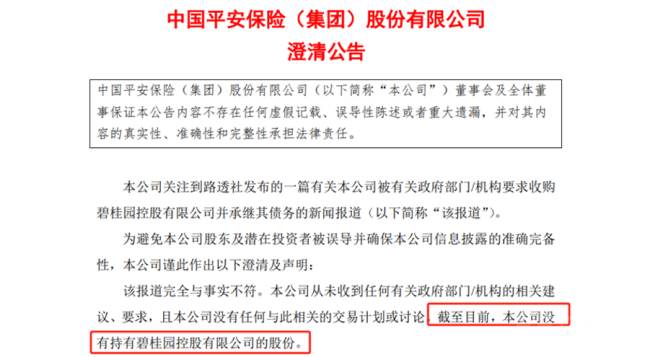 中国平安已清仓碧桂园，没有持有其股份