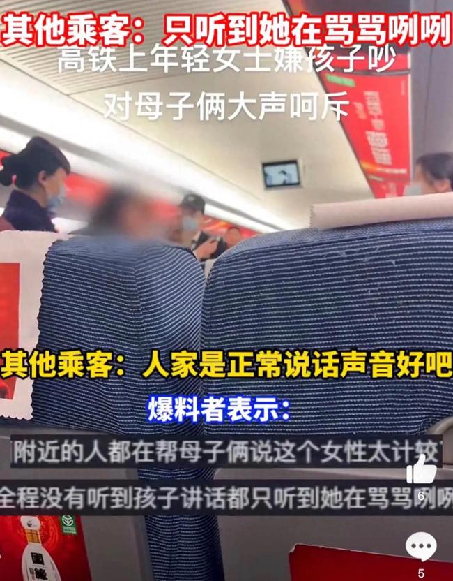 女子乘高铁斥责幼童吵惹众怒，其他乘客表示小孩是正常说话声音