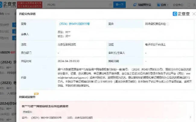 林心如告黑粉侵权 要求自公告之日起30日内应诉