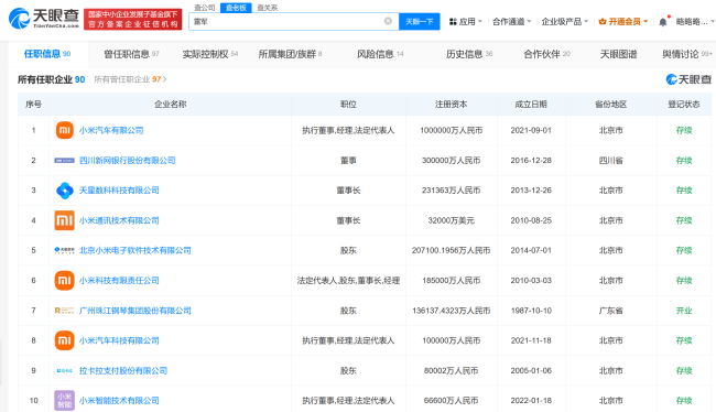 盘点雷军资本版图 雷军关联企业达90家