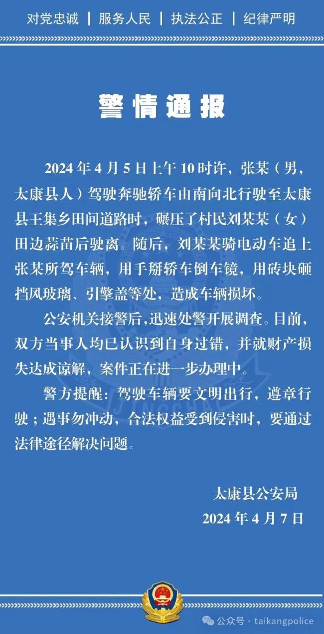 大妈因蒜苗被轧怒砸奔驰或担刑责 河南警方通报