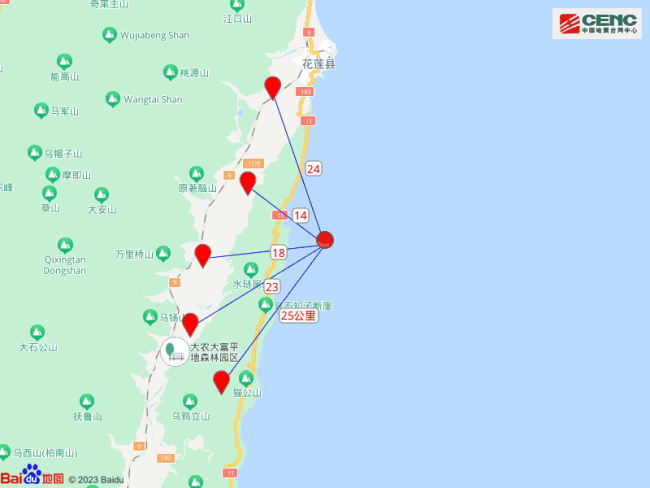 台湾花莲海域4.6级地震 震源深度10千米