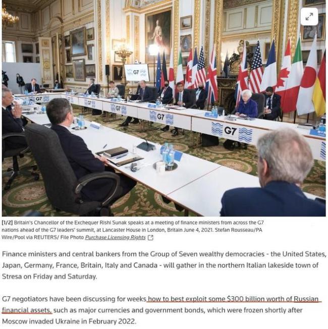 媒体：美国欲没收俄资产供给乌克兰，G7会议讨论融资方案