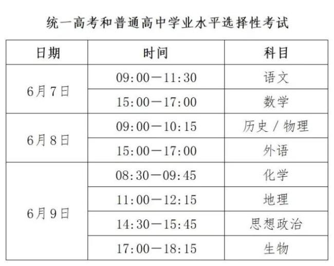 2024年河北高考时间安排公布