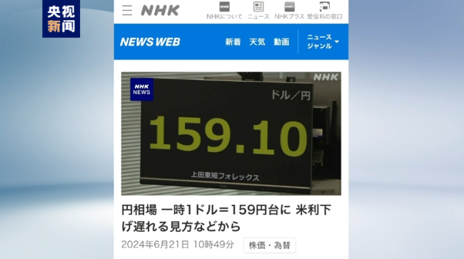 日元对美元汇率一度跌破159比1水平