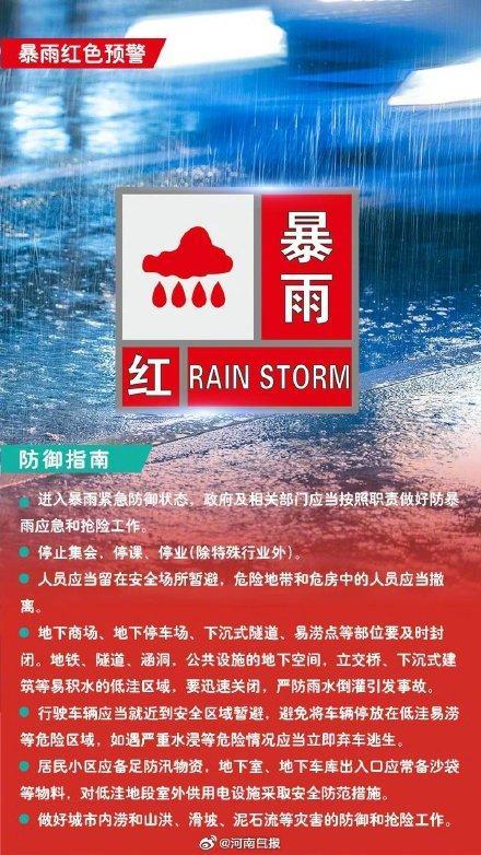 河南许昌发布暴雨红色预警 预警升级，防范城市内涝
