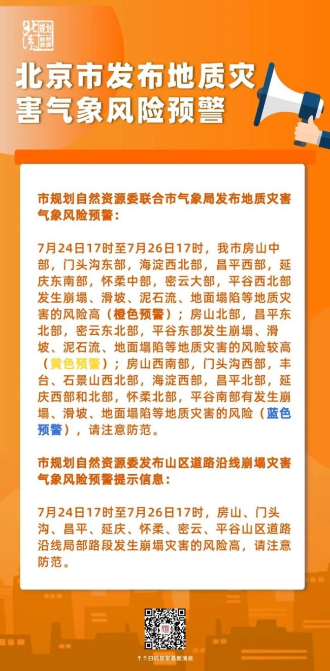 北京升级发布地质灾害橙色预警