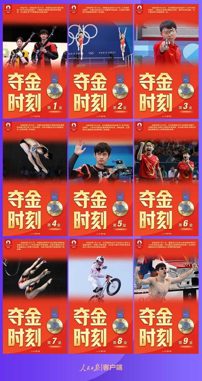中国集齐奥运第一波夺金海报九宫格