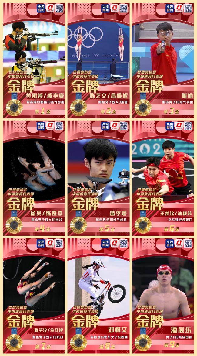 中国队巴黎奥运第二个金牌九宫格，集齐了！