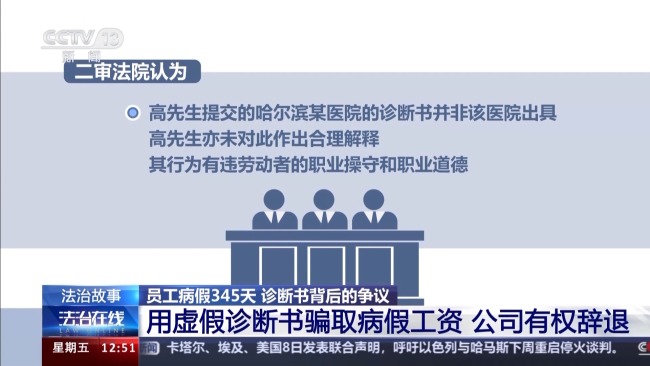 员工病假345天被解雇 诊断书有蹊跷？真相来了