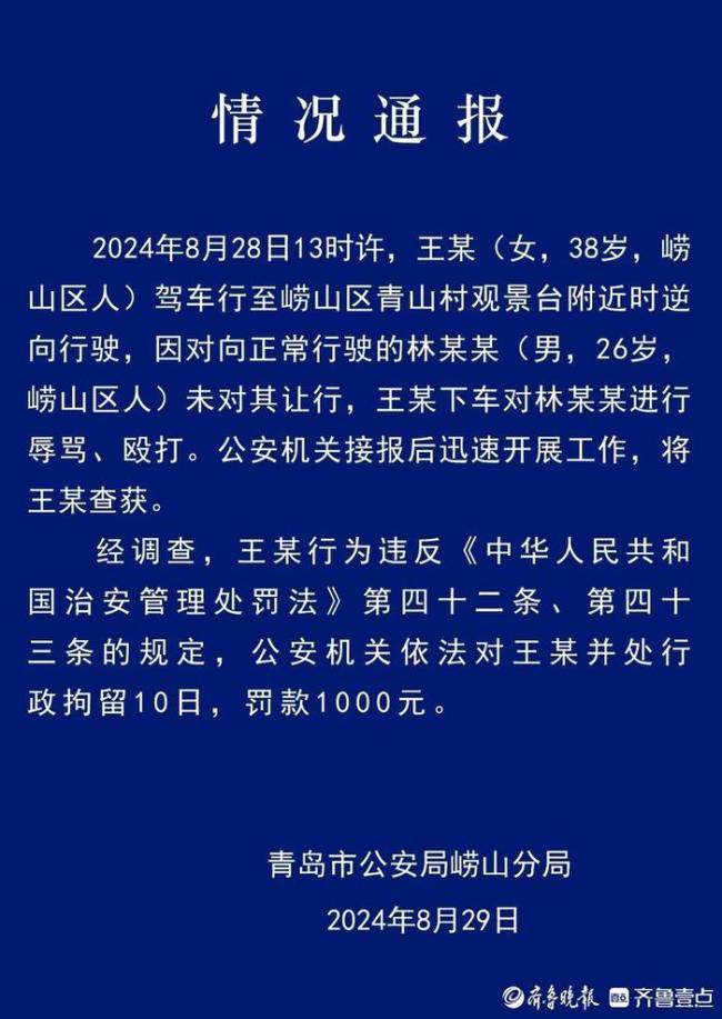 路虎女逆行追尾还打人：行政拘留10日罚款1000元