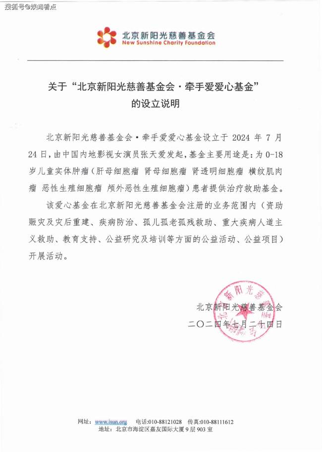 张天爱成立牵手爱爱心基金 九年公益初心