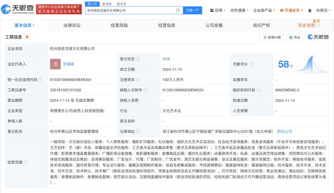 听泉赏宝公司成立良匠互娱 新公司注册资本100万