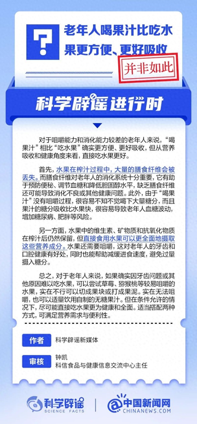 老人喝果汁比吃水果更好吸收？假的