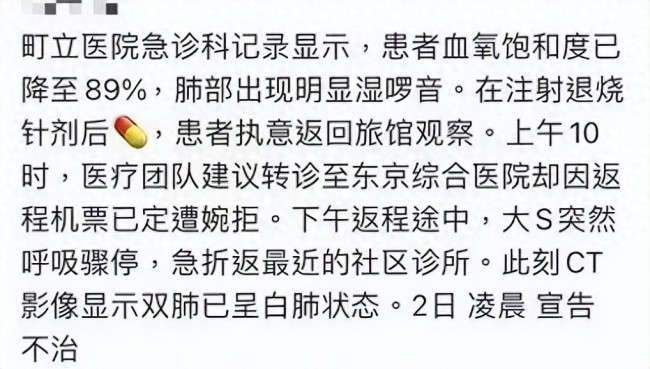 疑似大S急診就診記錄被公開