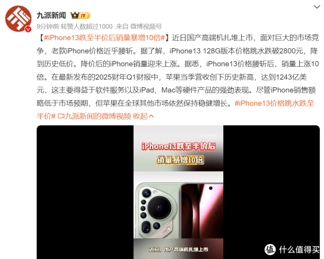 iPhone13跌至半价后销量暴增10倍