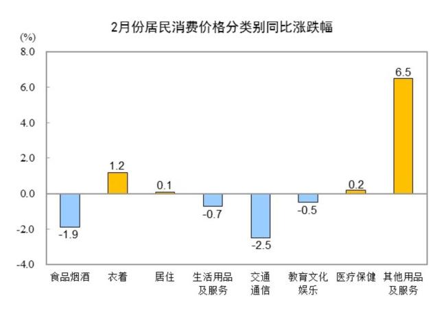 2025年2月份居民消費價格同比下降0.7%