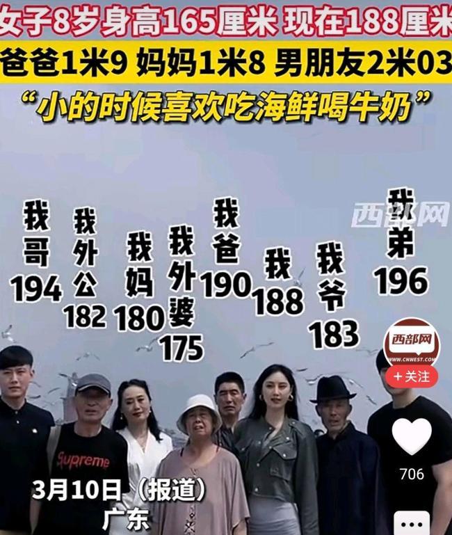 女子8歲時(shí)身高165現(xiàn)在188 家族高基因引猜測(cè)