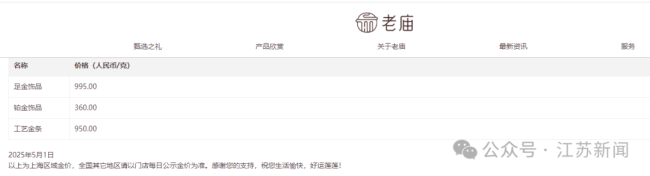 金飾價格跌破1000元每克 多個品牌下調(diào)售價