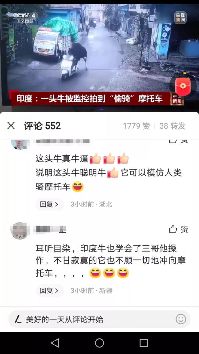 印度一頭牛被拍到偷騎摩托車 意外走紅網(wǎng)絡(luò)