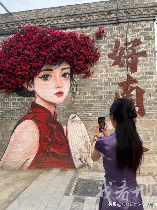 河北邢臺一面“會開花”的墻繪走紅，真花入畫打造“破壁”藝術(shù)體驗