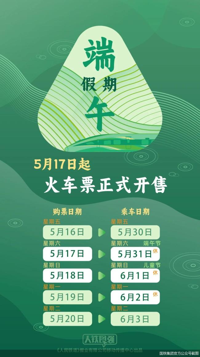 明起 端午假期火車票正式開售 購票日歷公布