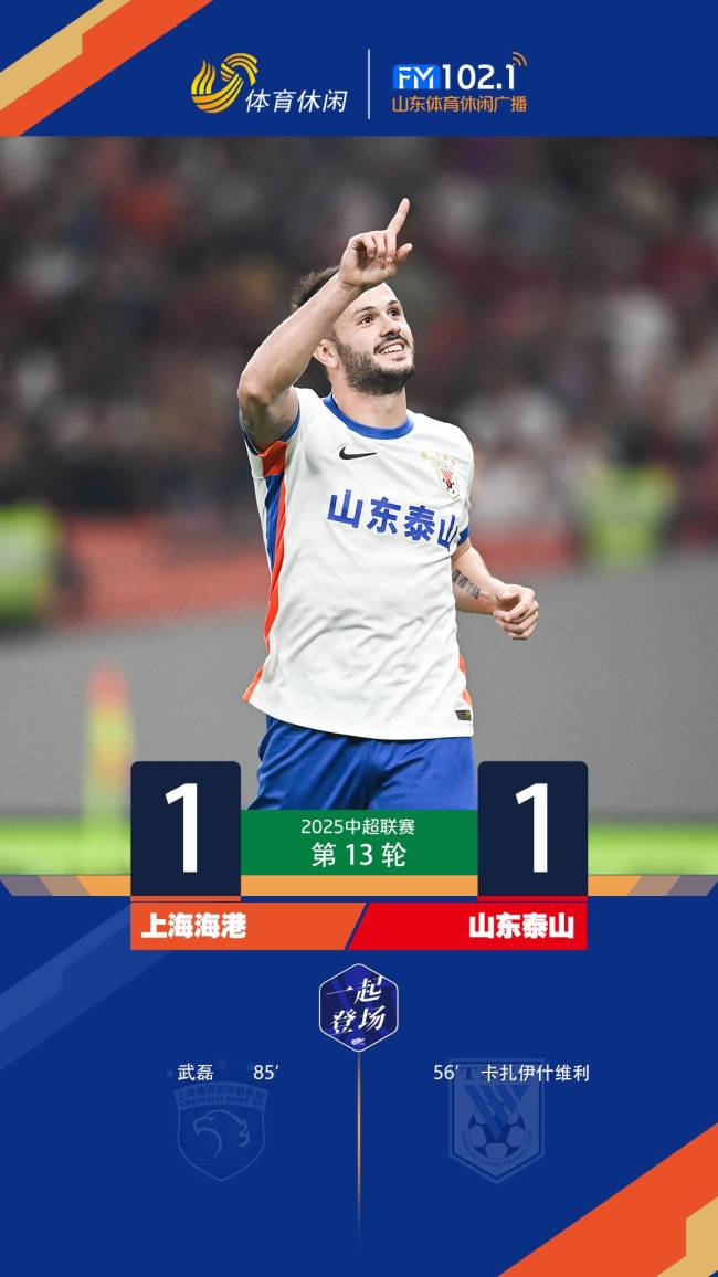 山東泰山客場1-1戰(zhàn)平上海海港 瓦科破門武磊點射救主