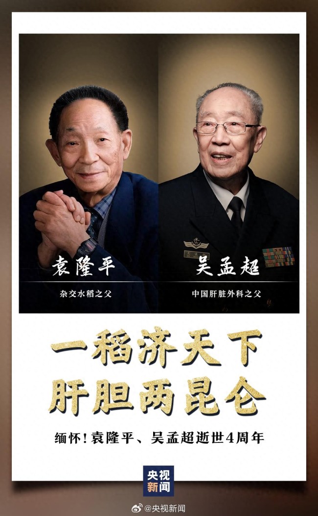 袁隆平吴孟超逝世四周年