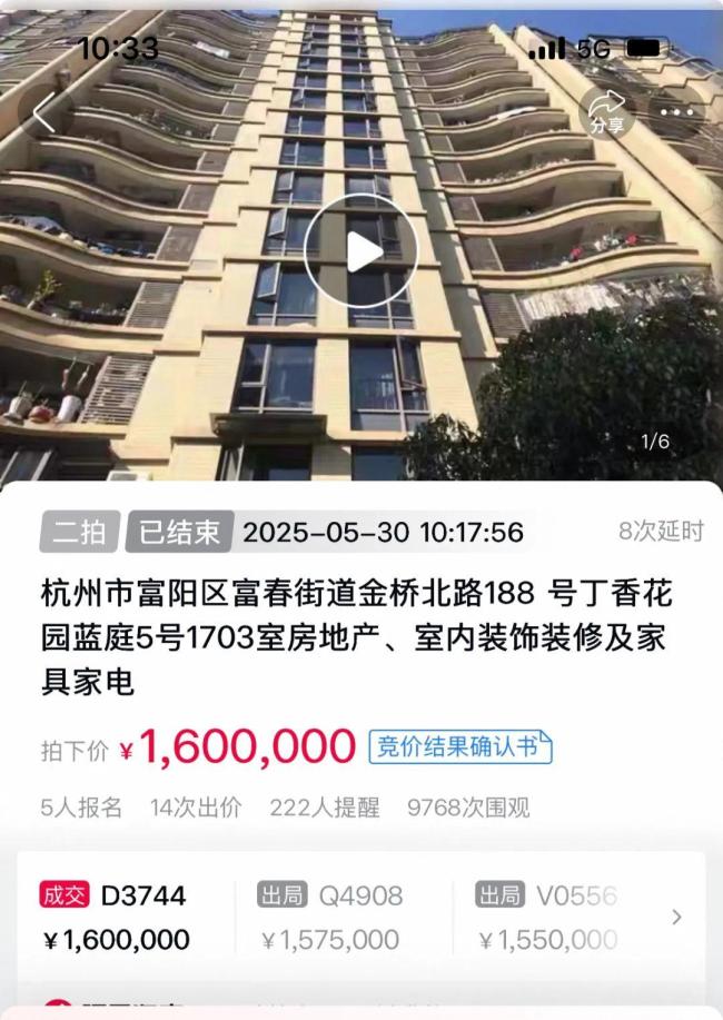杭州一“兇宅”競拍14輪后成交
