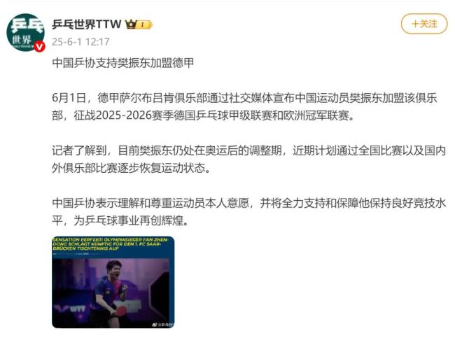 俱樂(lè)部經(jīng)理回應(yīng)樊振東德甲待遇 非象征性握手禮
