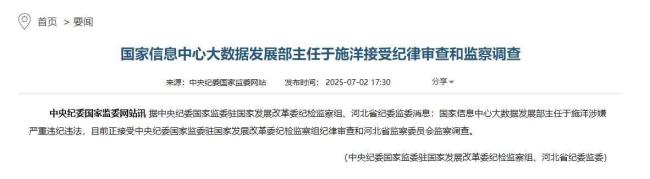 国家信息中心大数据发展部主任被查 涉高层职务变动