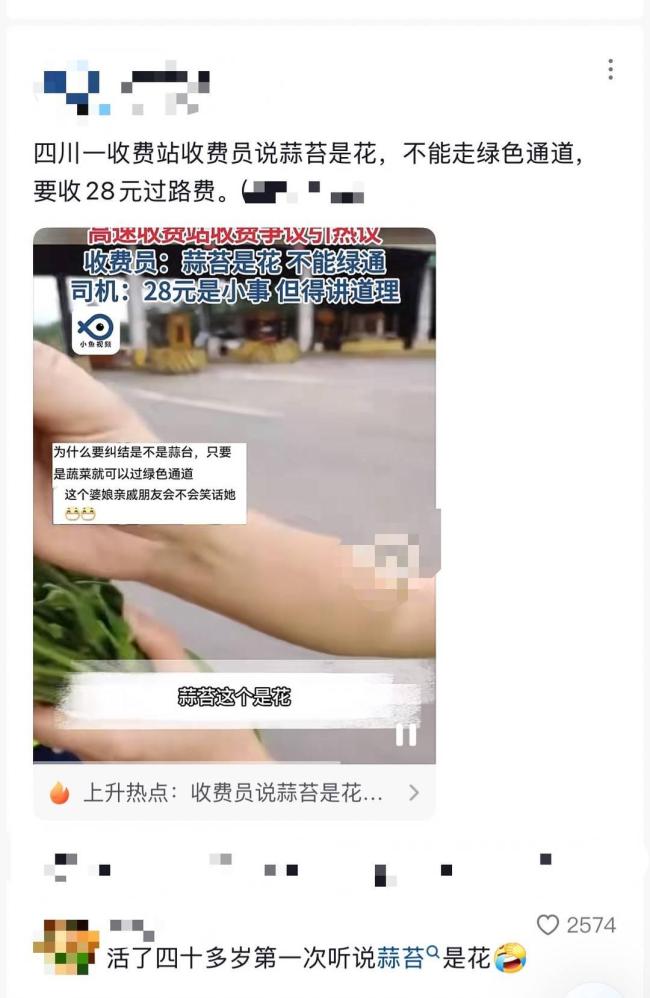 蒜苔是花不能走綠通,？收費站回應(yīng) 目錄之外引發(fā)爭議