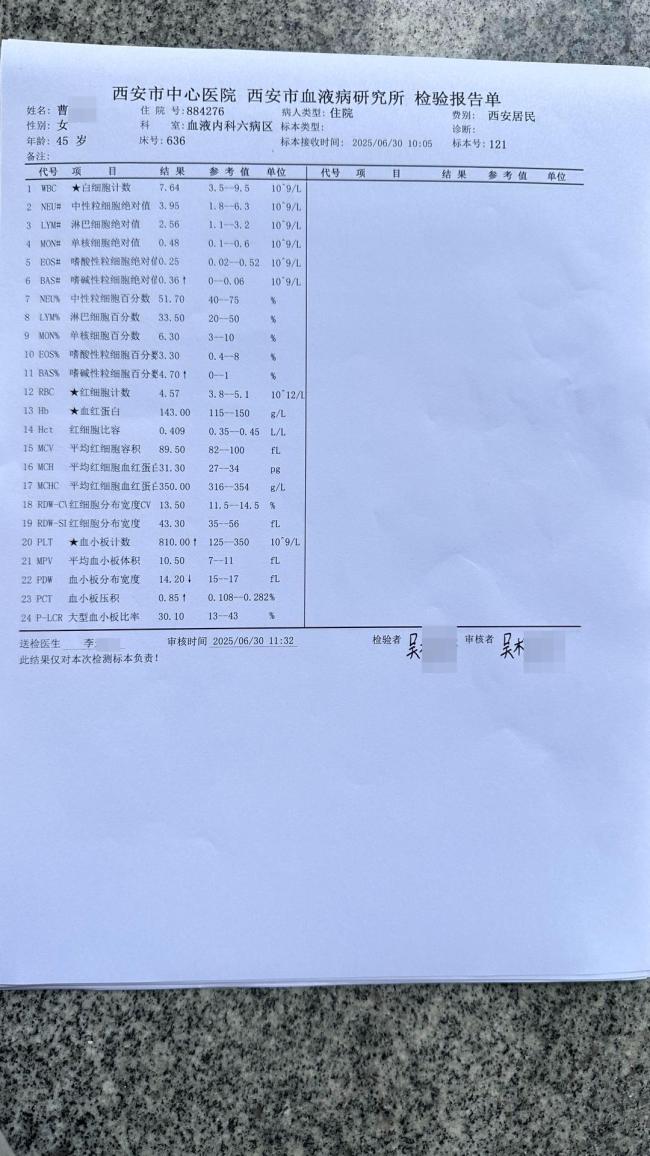 患者稱血小板明顯異常醫(yī)生未告知 病情延誤引爭議
