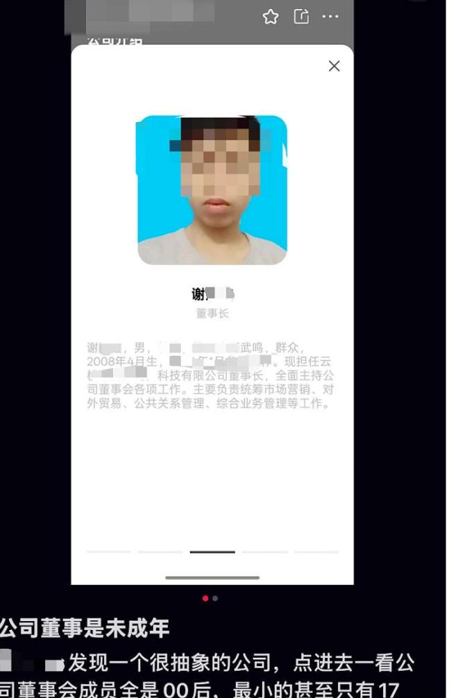 南宁一公司董事长系17岁未成年人