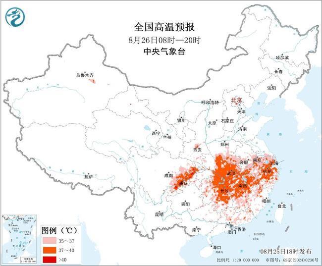 重庆，湖北和其他区域的最高温度可能超过40℃，