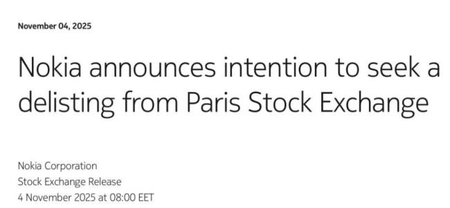 诺基亚计划退市 巴黎证交所摘牌申请提交