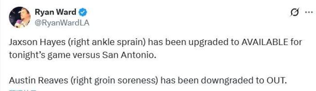 里夫斯连续缺战 艾顿回应防守文班亚马 全队齐心协力