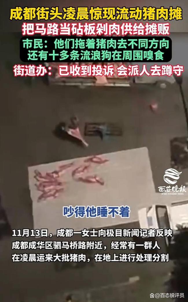成都街头凌晨惊现流动猪肉摊 马路猪肉加工点引关注