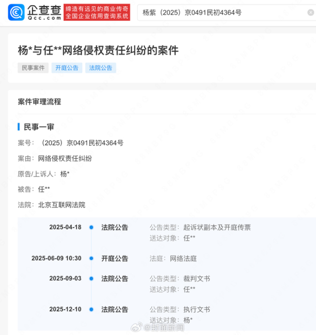 杨紫申请强执诽谤黑粉 侵权者被判赔3万元